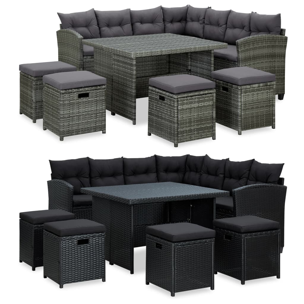 vidaXL Patio Furniture Set 6 Piece Outdoor Sofa with Cushions Poly Rattan-2