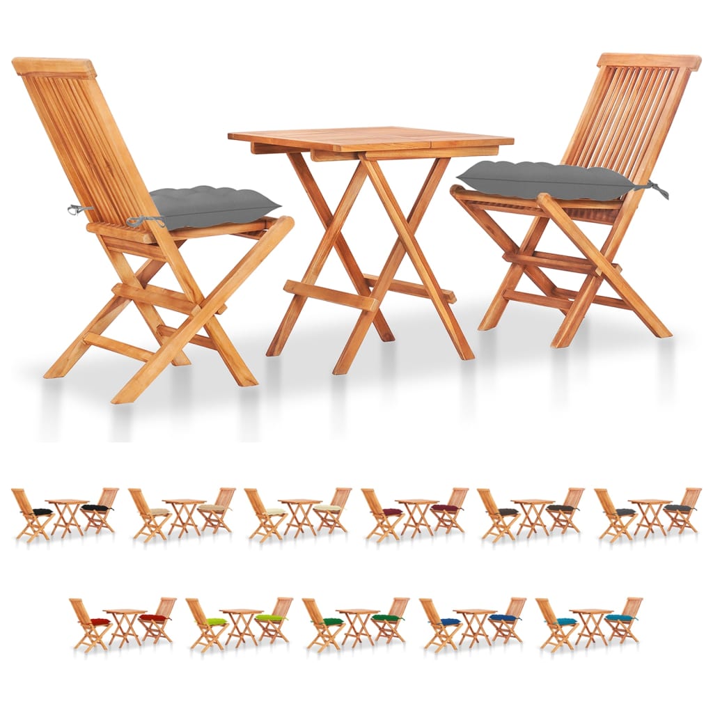 vidaXL Patio Bistro Set 3 Piece Patio Folding Table and Chairs Solid Teak Wood-48