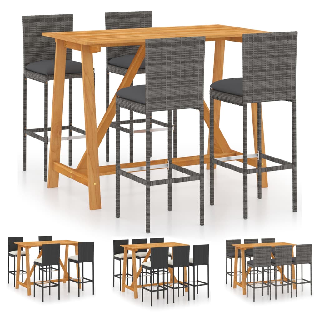 vidaXL Patio Bar Set Bar Table and Stools Patio Furniture Set with Cushions-43