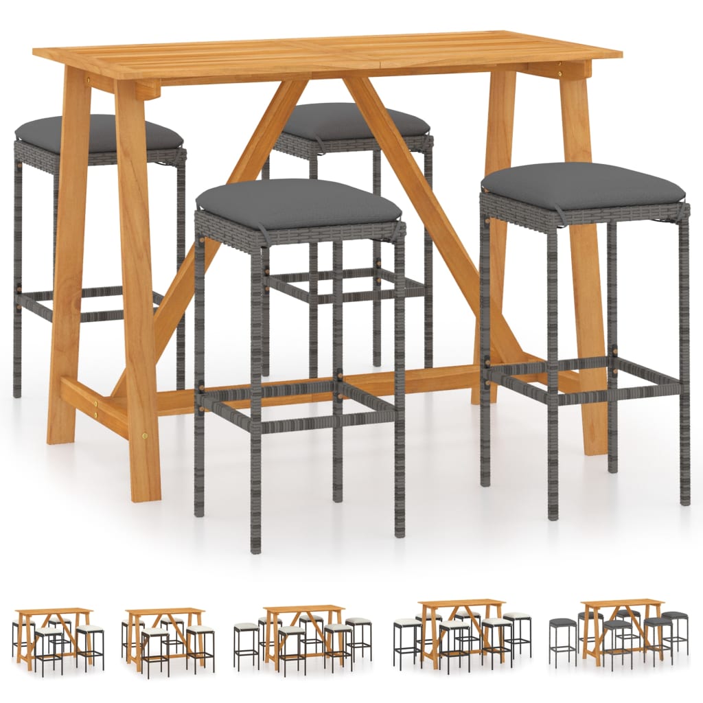 vidaXL Patio Bar Set Bar Table and Stools Patio Furniture Set with Cushions-5