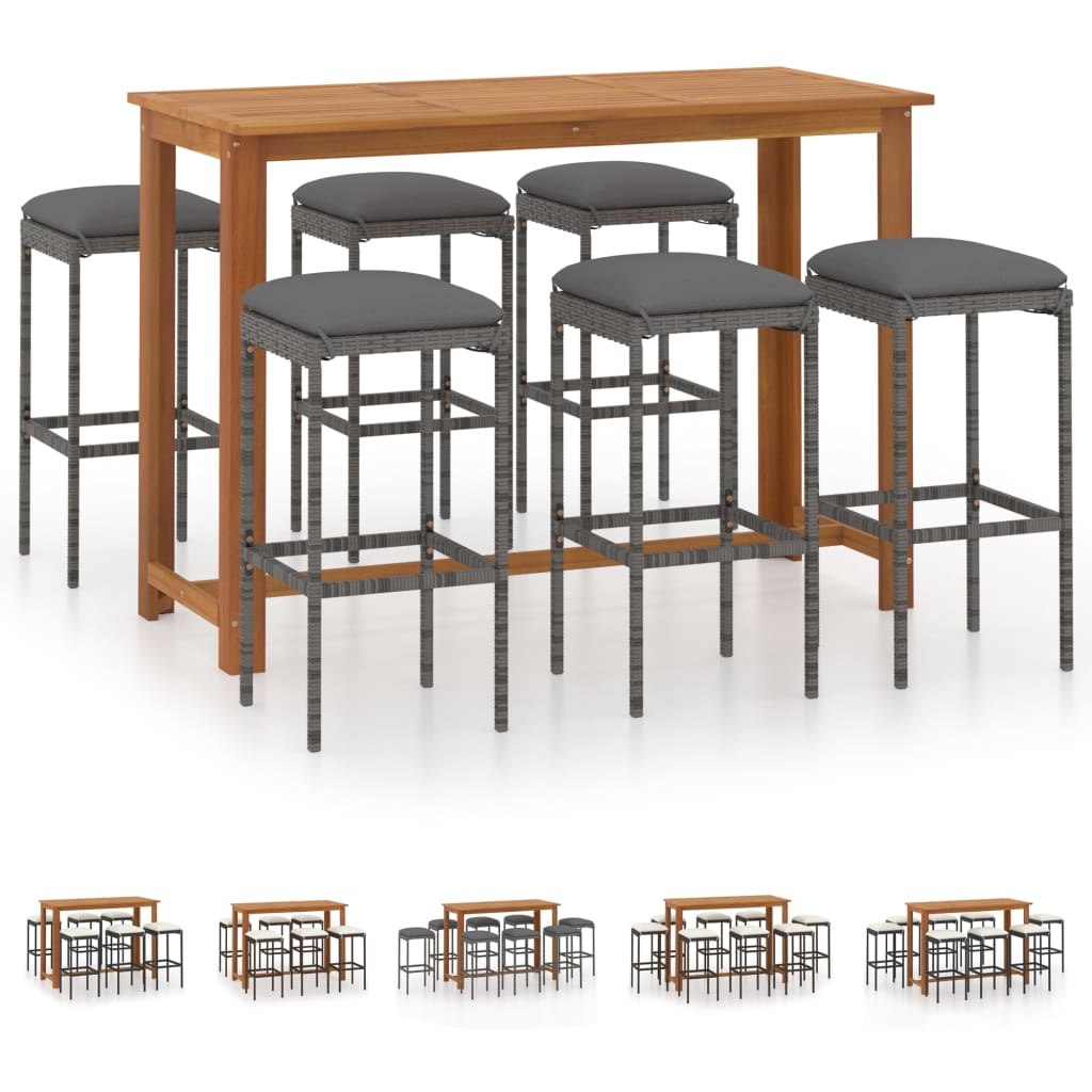 vidaXL Patio Bar Set Bar Table and Stools Patio Furniture Set with Cushions-22