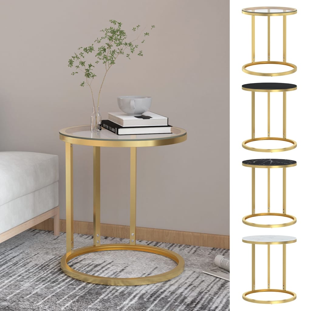 vidaXL Side Table Accent Round Coffee Table Furniture Marble Tempered Glass-4