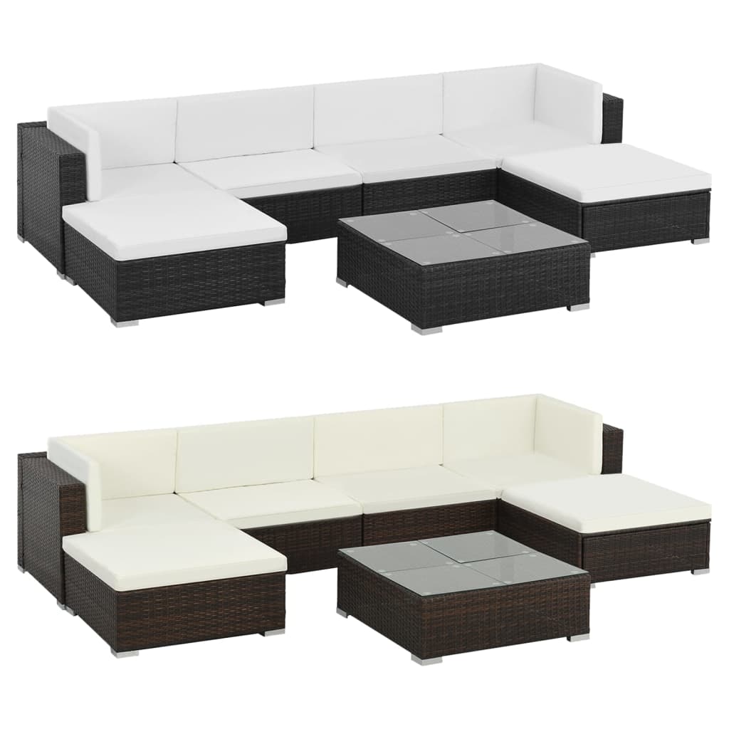 vidaXL Patio Furniture Set 7 Piece Outdoor Sofa with Coffee Table Poly Rattan-0