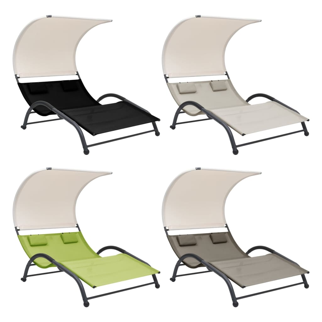 vidaXL Double Sunlounger Patio Outdoor Lounge Chair with Canopy Textilene-12