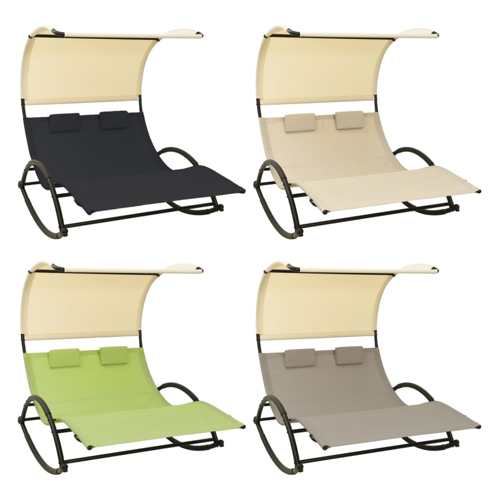 vidaXL Double Sunlounger Patio Lounge Chair with Canopy Outdoor Rocking Sunbed-13