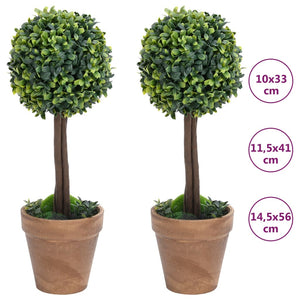 vidaXL Artificial Topiary Tree 2 pcs Faux Boxwood with Pots Ball Shaped Green 13"-3