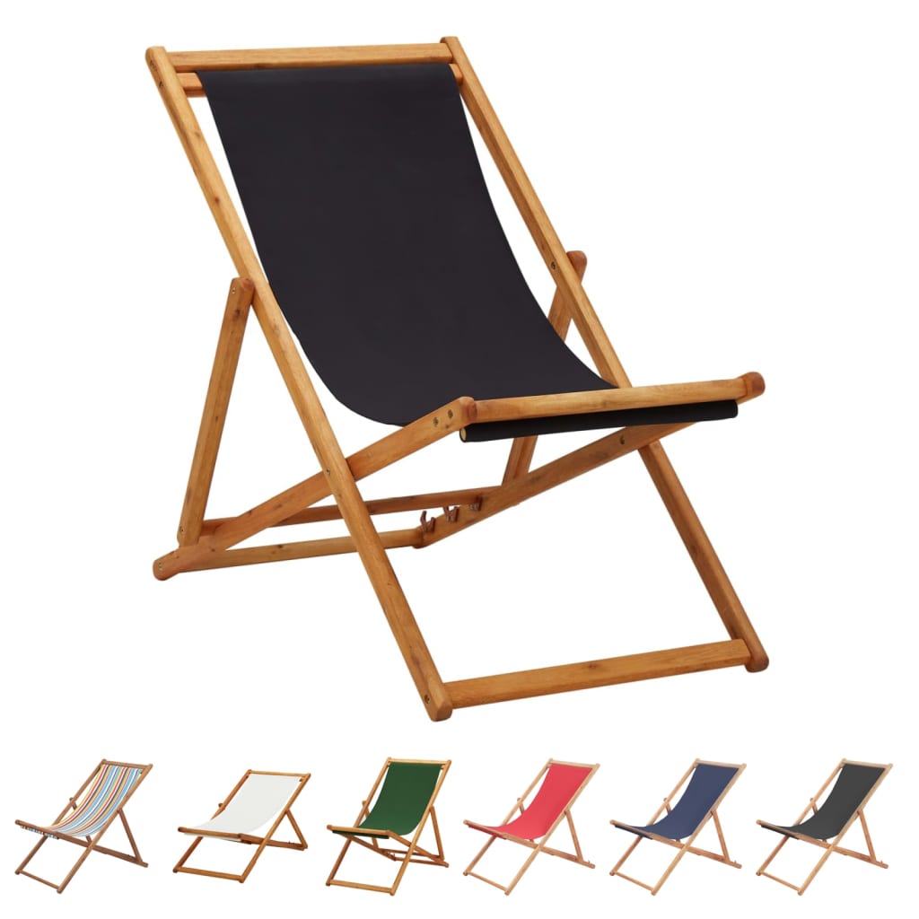 vidaXL Beach Sling Patio Chair Folding Deck Chair Fabric and Wooden Frame-37