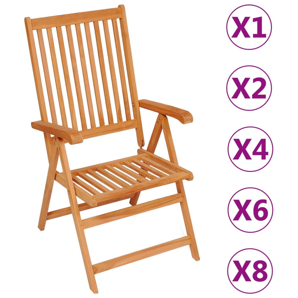 vidaXL Outdoor Recliner Chairs Patio Reclining Lounge Chair Solid Wood Teak-11