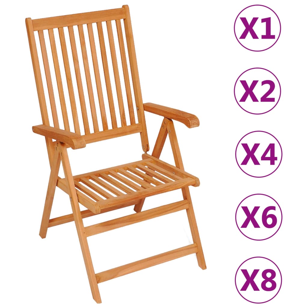 vidaXL Outdoor Recliner Chairs Patio Reclining Lounge Chair Solid Wood Teak-6