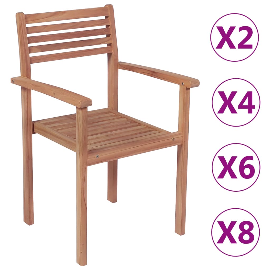 vidaXL 1/2/4/6/8x Solid Wood Teak Stackable Patio Chair Garden Lounge Seat-6