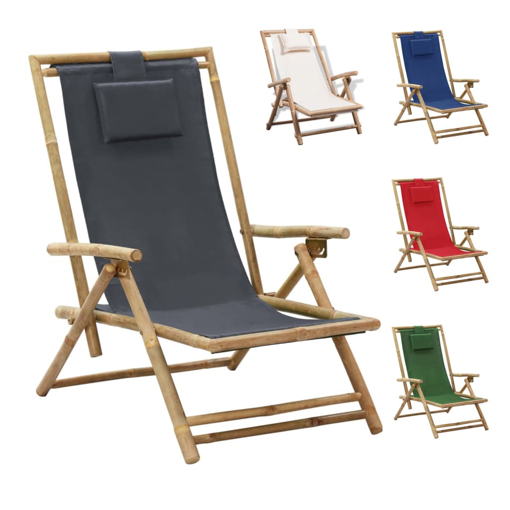 vidaXL Patio Deck Chair Patio Sling Chair with Headrest for Deck Beach Bamboo-16