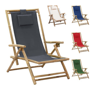 vidaXL Patio Deck Chair Patio Sling Chair with Headrest for Deck Beach Bamboo-16