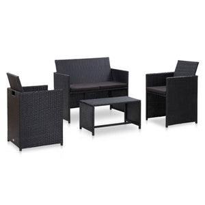 vidaXL Patio Furniture Set 4 Piece Loveseat Sofa with Cushions Poly Rattan-3