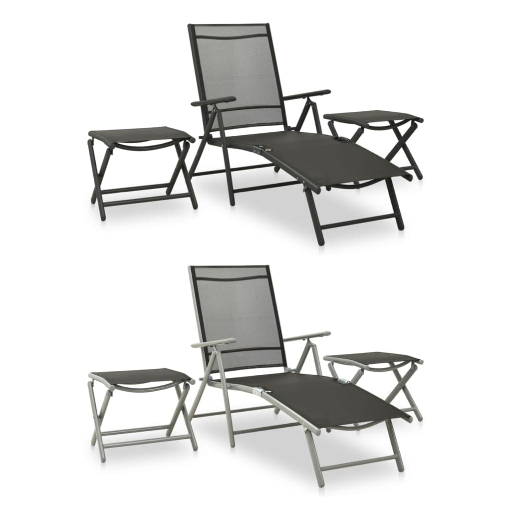 vidaXL Patio Furniture Set 3 Piece Garden Folding Table and Chair Textilene-8