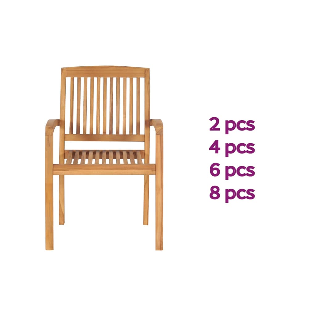 vidaXL 1/2x Solid Teak Wood Stacking Garden Dining Chair Patio Lounge Seating-2