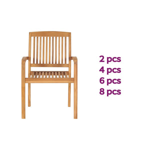 vidaXL 1/2x Solid Teak Wood Stacking Garden Dining Chair Patio Lounge Seating-2