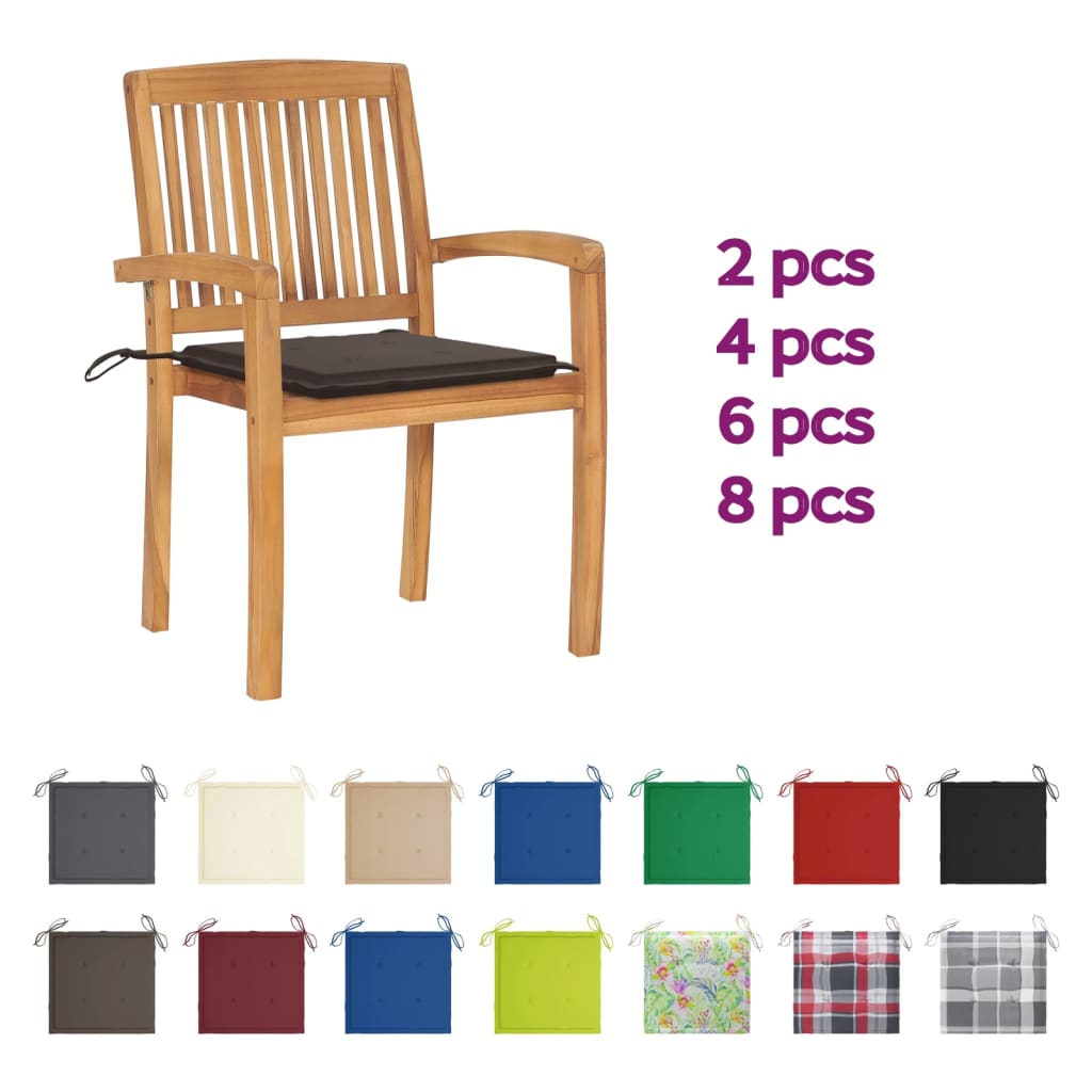 vidaXL 2x Solid Teak Wood Garden Chairs with Cushions Seating Multi Colors-89