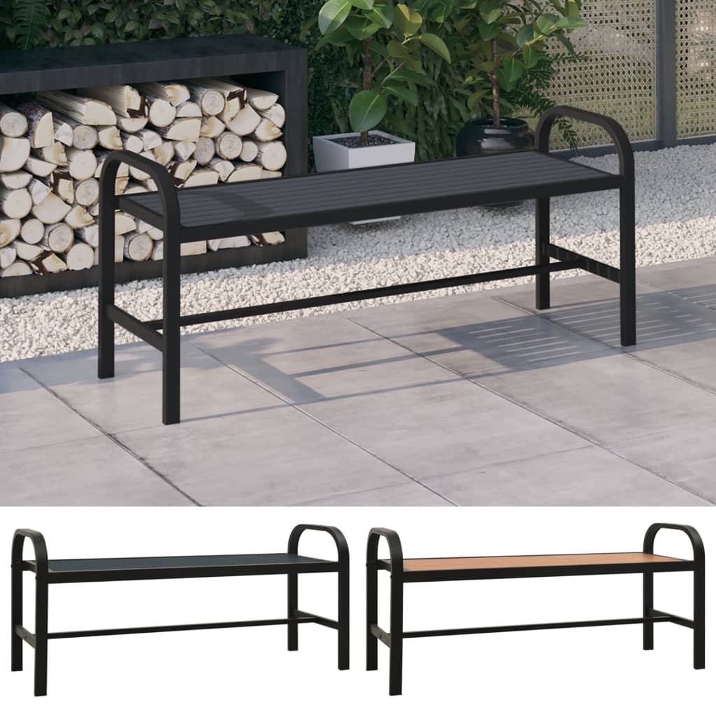 vidaXL Outdoor Patio Bench Garden Park Bench with Steel Frame Steel and WPC-6