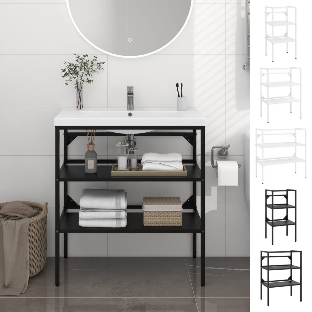 vidaXL Bathroom Washbasin Frame Black 31.1" x 15" x 32.7" Iron-3