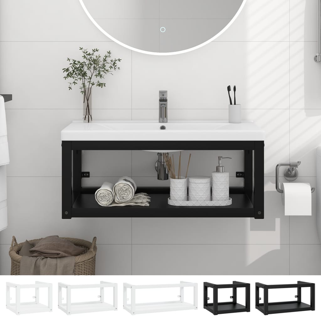 vidaXL Wall-mounted Bathroom Washbasin Frame Wash Stand Furniture Black Iron-5