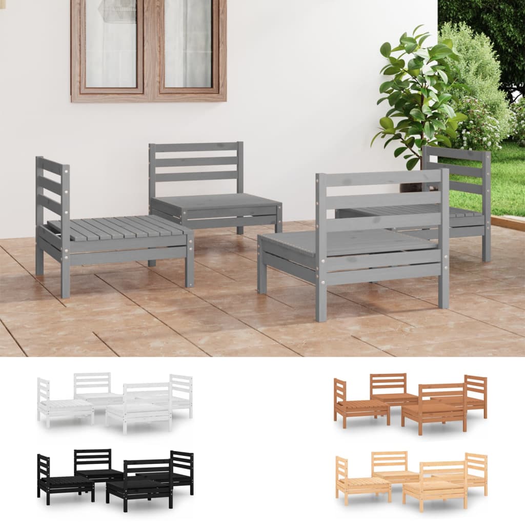 vidaXL Solid Pinewood Lounge Set 4 Piece Patio Garden Furniture Multi Colors-15