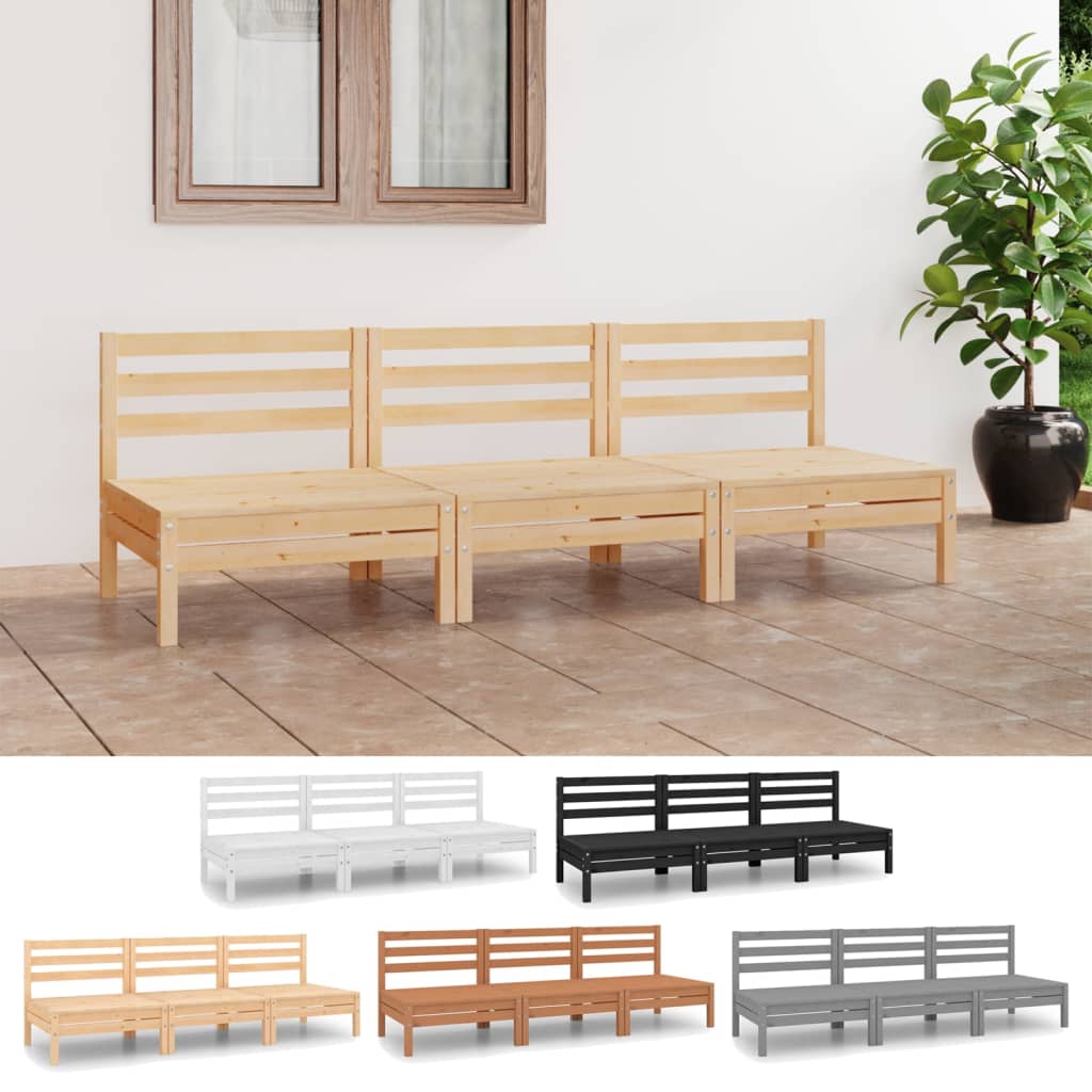 vidaXL Solid Pinewood Lounge Set 3 Piece Wooden Furniture Patio Multi Colors-14