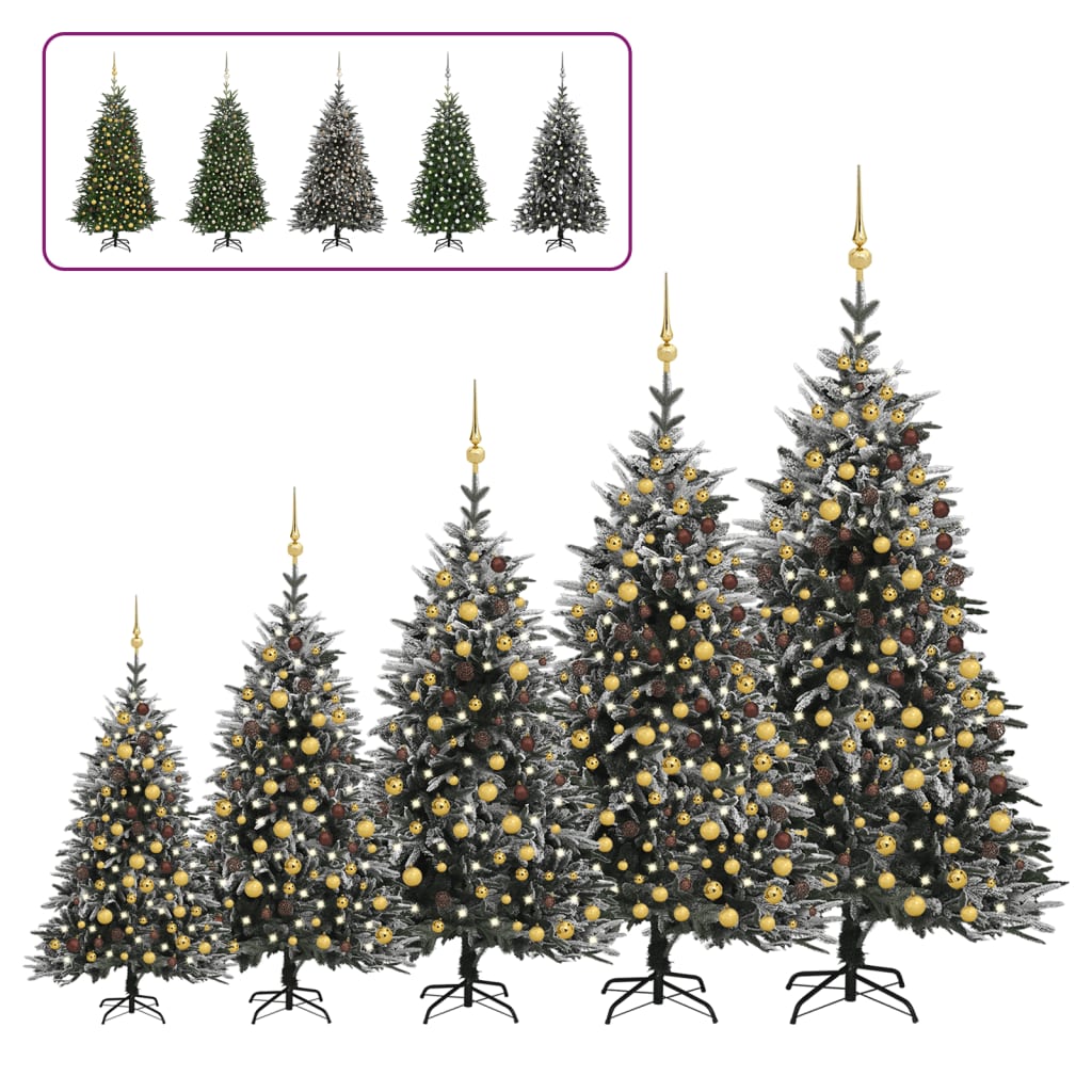 vidaXL Artificial Christmas Tree LED&Ball Set&Flocked Snow Decoration PVC&PE-10