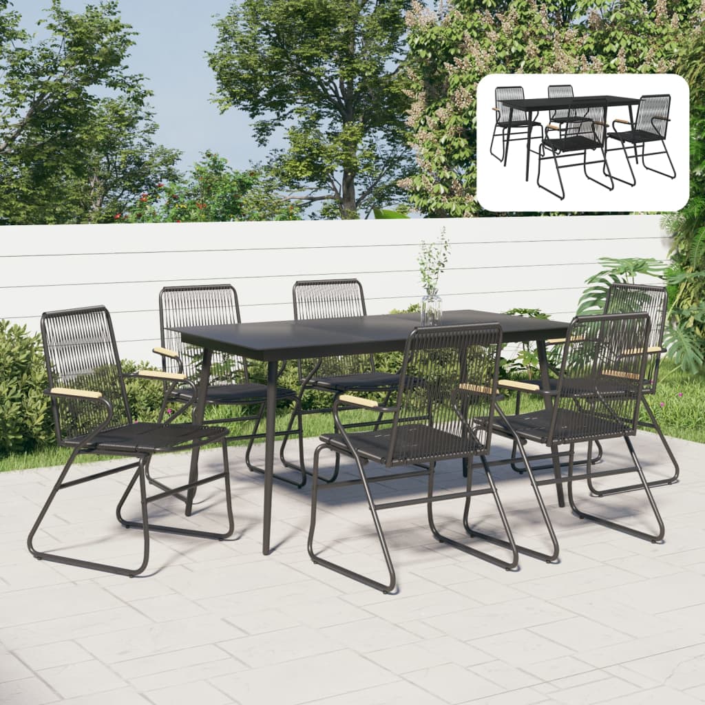 vidaXL Patio Dining Set Conversation Set with Coffee Table Black PVC Rattan-3