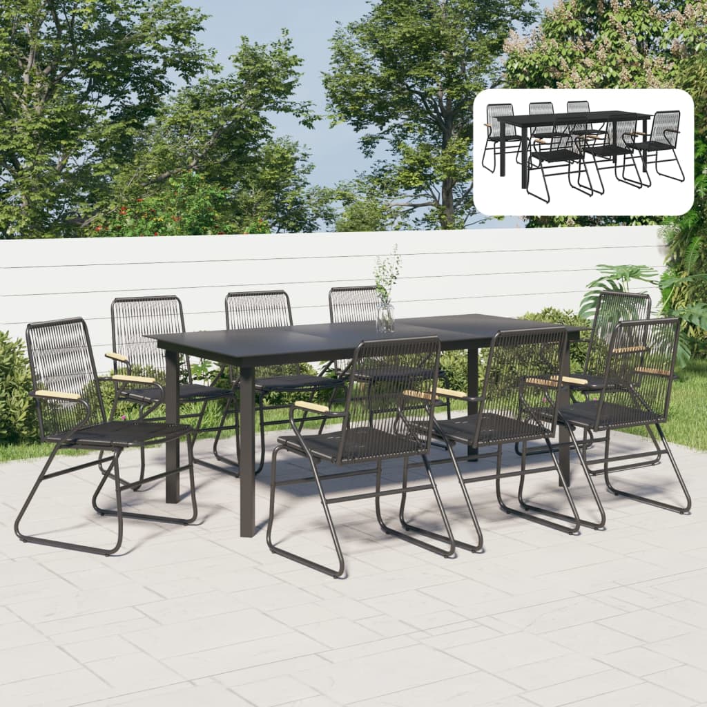 vidaXL 7 Piece Patio Dining Set Black PVC Rattan-3