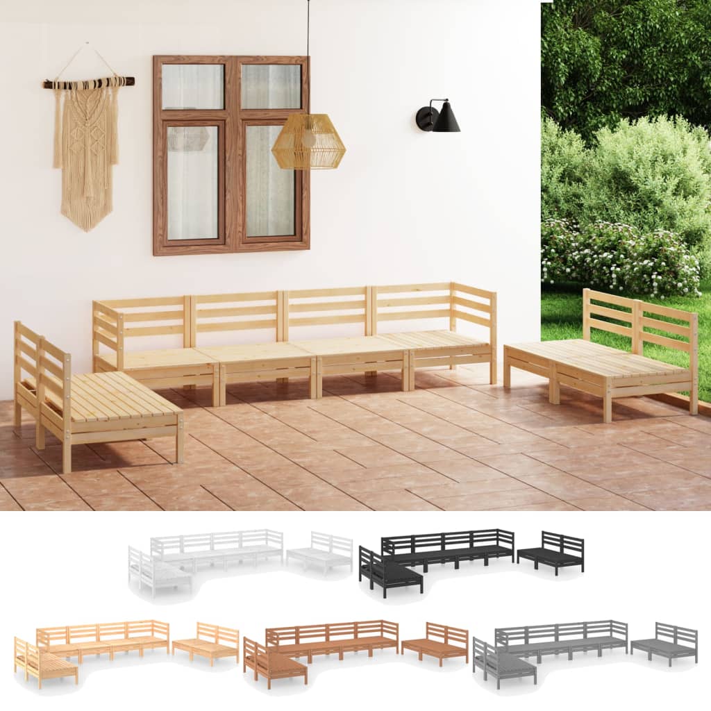 vidaXL Solid Pinewood Lounge Set 8 Piece Furniture Wooden Patio Multi Colors-1