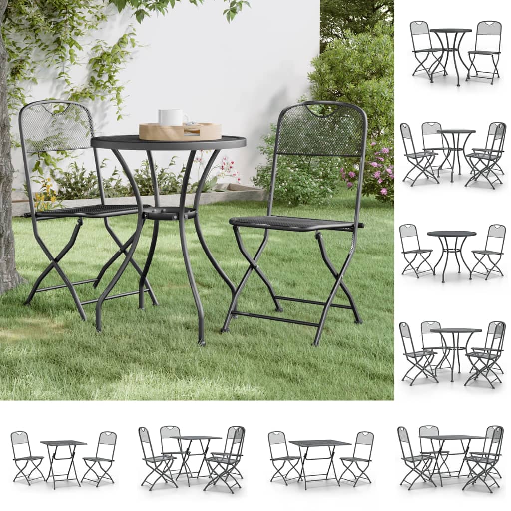 vidaXL 3 Piece Patio Dining Set Expanded Metal Mesh Anthracite-55