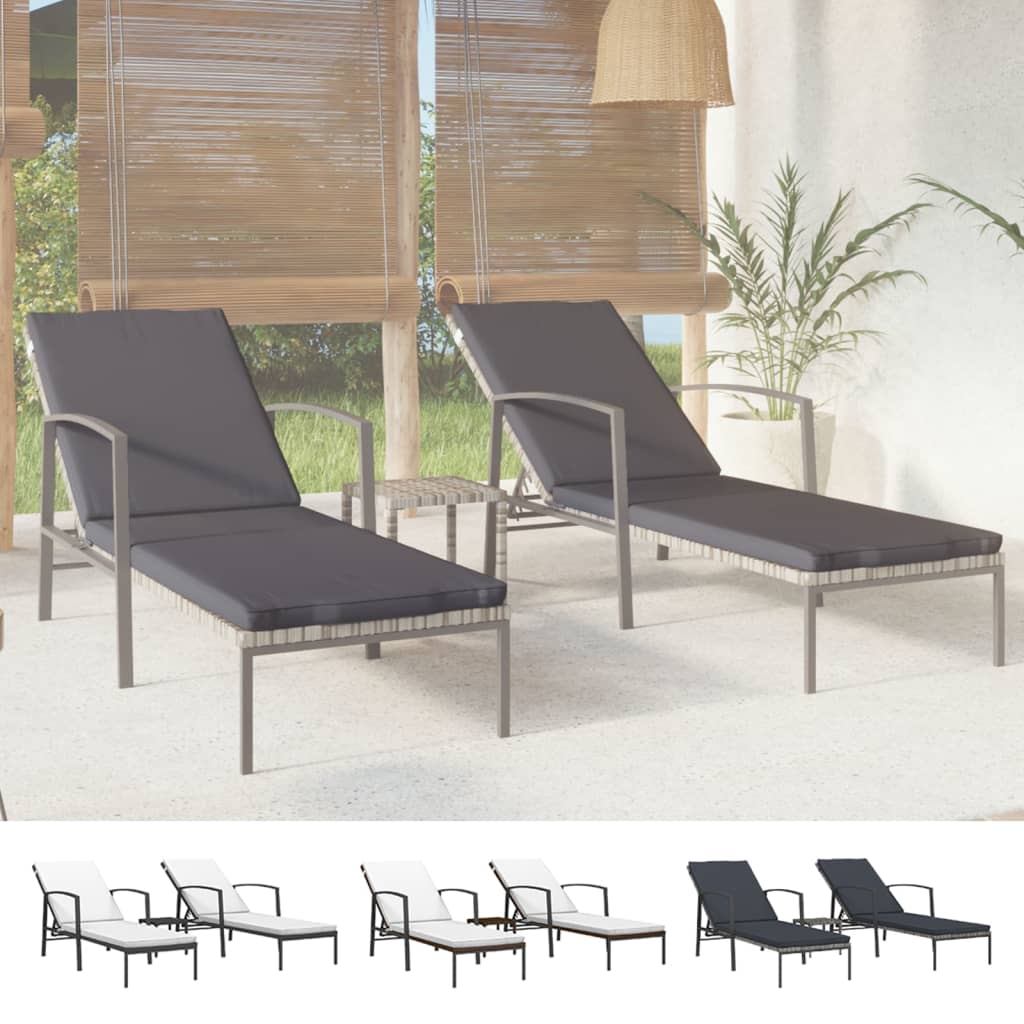 vidaXL Patio Lounge Chairs Sunbed Sunloungers with Cushion 2 Pcs Poly Rattan-9