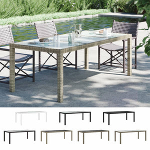 vidaXL Patio Table 74.8" Tempered Glass and Poly Rattan Table Multi Colors-5