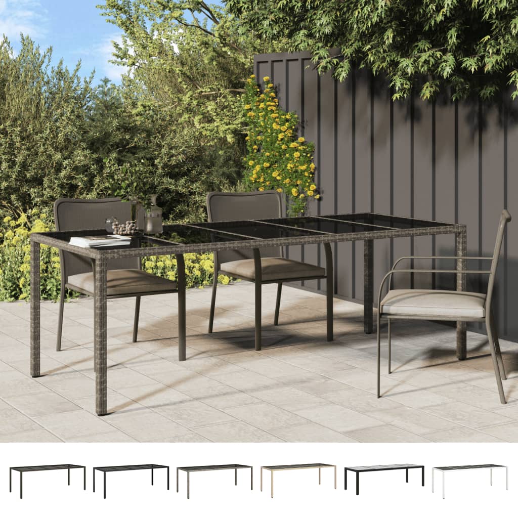 vidaXL Patio Table Outdoor Garden Dinner Table Tempered Glass and Poly Rattan-4