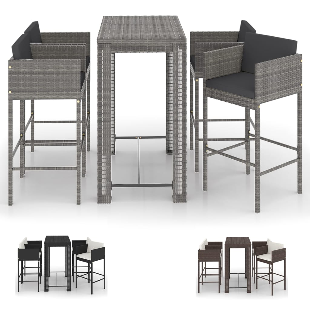 vidaXL Patio Bar Set 5 Piece with Cushions Poly Rattan Seating Multi Colors-9