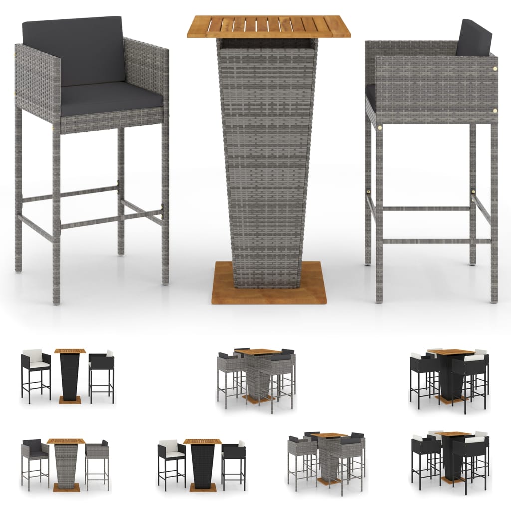 vidaXL Patio Bar Set Outdoor Bistro Set Bar Stool Bistro Table Poly Rattan-12