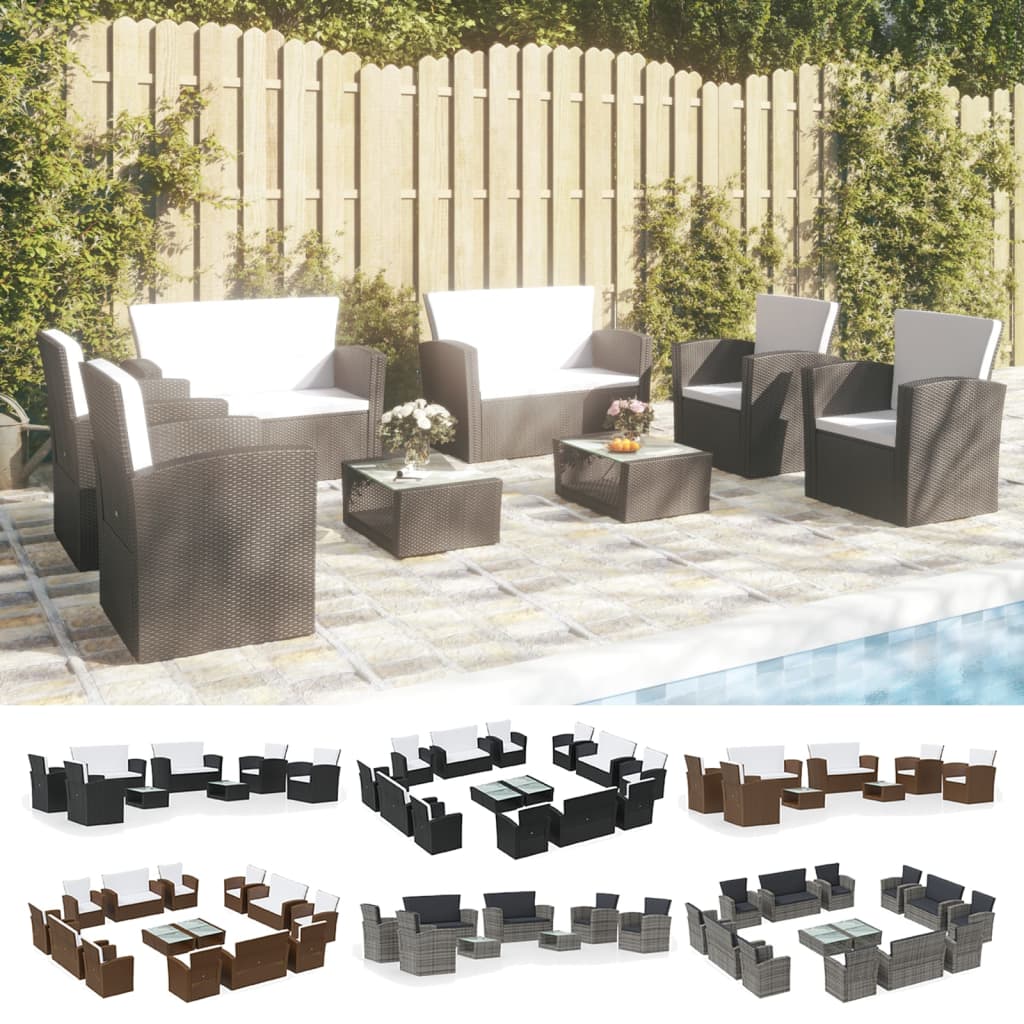 vidaXL Patio Lounge Set Sectional Sofa Set 4 Piece with Cushions Poly Rattan-4