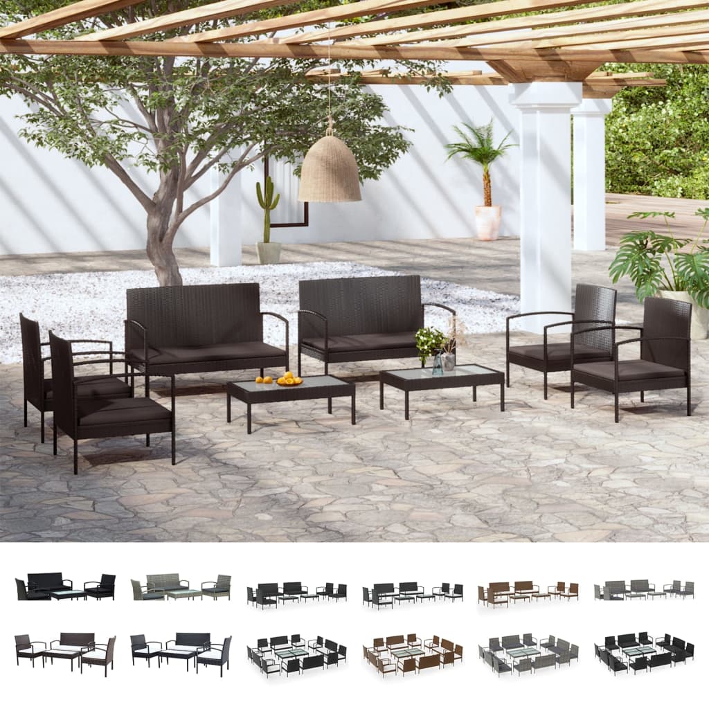 vidaXL Patio Lounge Set Outdoor Sectional Sofa Set Garden Loveseat Poly Rattan-13