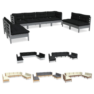 vidaXL 8 Piece Patio Lounge Set with Cream Cushions Solid Pinewood-12