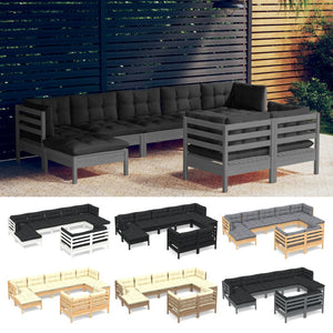 vidaXL Solid Pinewood Patio Lounge Set 9 Piece with Cushions Multi Colors-14