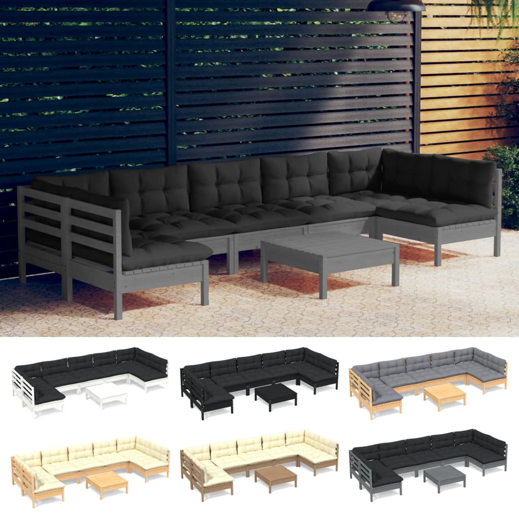 vidaXL Solid Pinewood Patio Lounge Set 8 Piece with Cushions Multi Colors-33