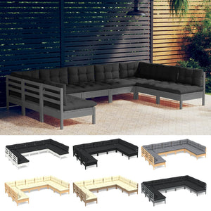 vidaXL Solid Pinewood Patio Lounge Set 9 Piece with Cushions Multi Colors-23