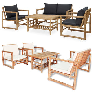 vidaXL Patio Lounge Set Outdoor Sectional Sofa 4 Piece with Cushions Bamboo-6