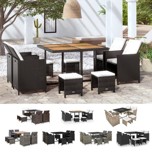 vidaXL 5 Piece Patio Dining Set with Cushions Poly Rattan Brown-6