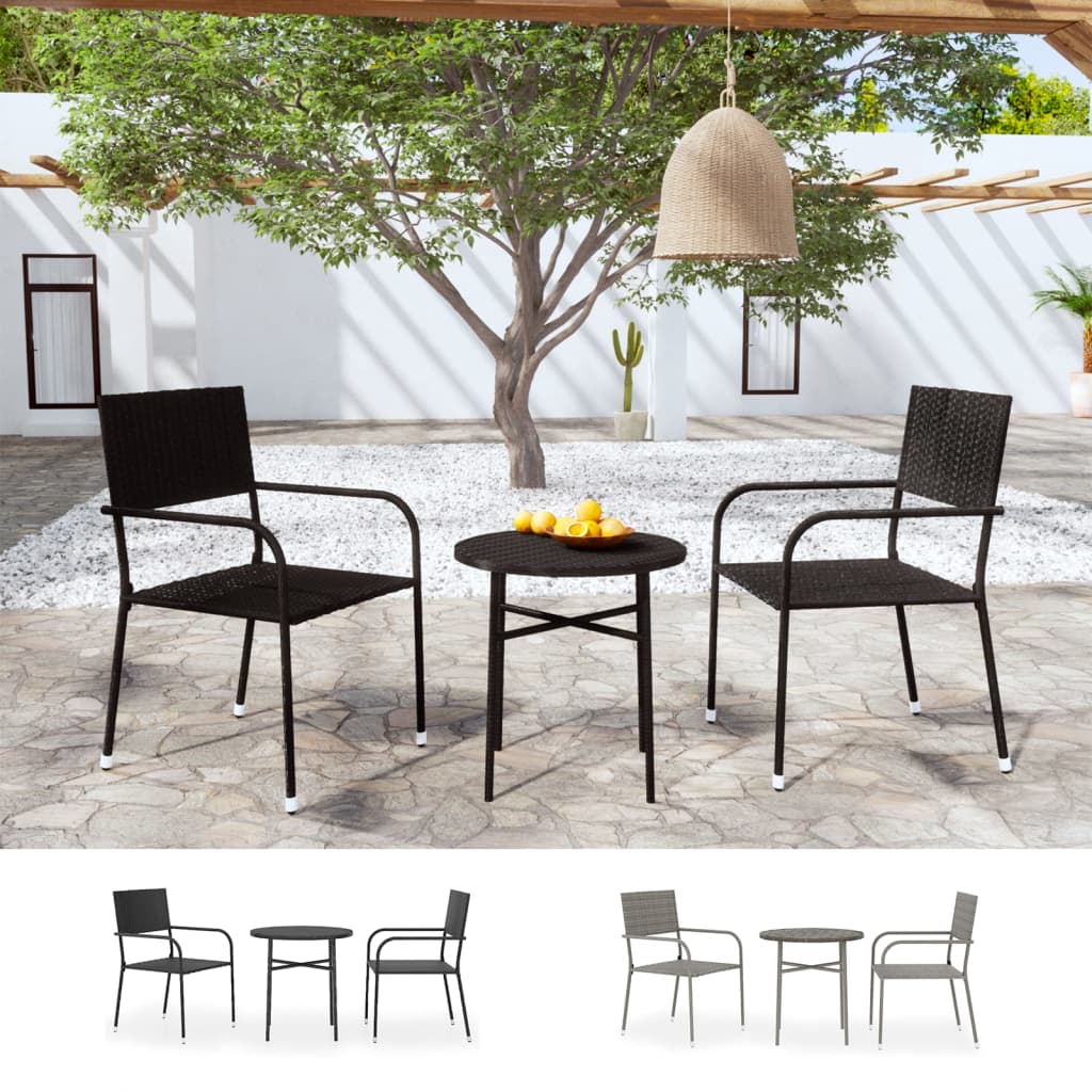 vidaXL Patio Dining Set 3 Piece Outdoor Furniture Set with Table Poly Rattan-9