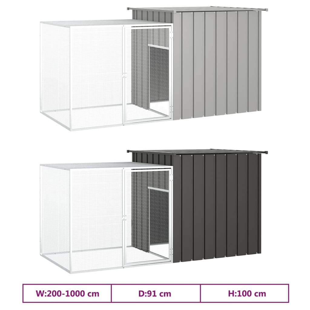 vidaXL Chicken Coop Multipurpose Chicken House with Mesh Cage Galvanized Steel-58