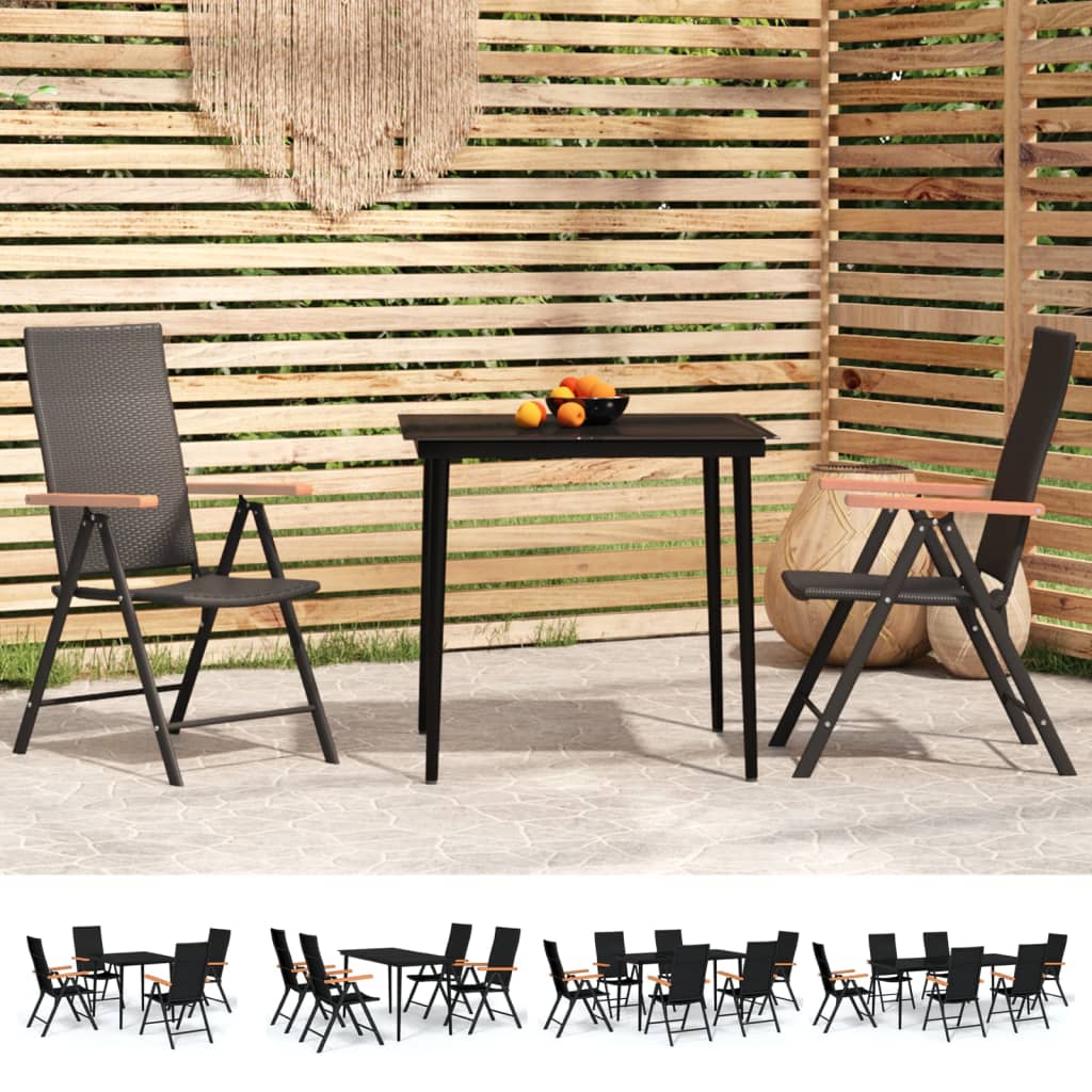 vidaXL Patio Dining Set Black Outdoor Furniture 3/5/7/9 Piece Multi Sizes-5