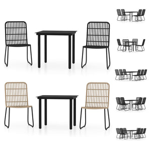 vidaXL Patio Dining Set Seat 3/5/7 Piece Black/Oak 31.5"/55.1" Table Length-5