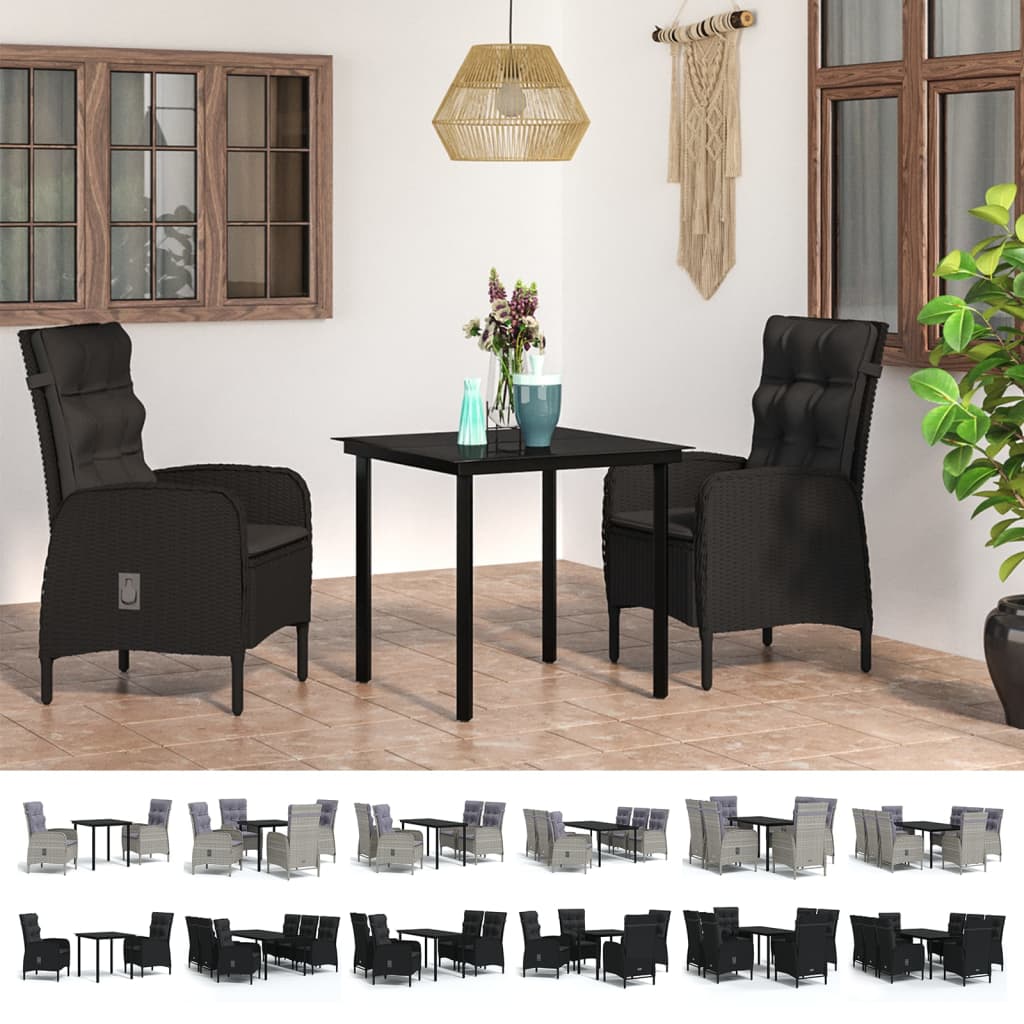 vidaXL Patio Dining Set with Cushions Gray and Black Garden Chair 3/5/7 Piece-32