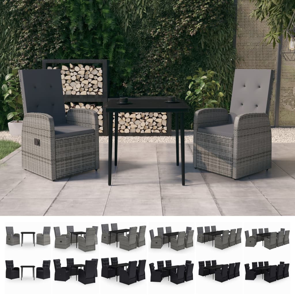 vidaXL Patio Dining Set Seat 3/5/7 Piece Black/Gray 31.5"/55.1" Table Length-3